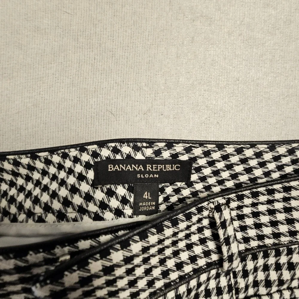 Banana Republic Sloan Houndstooth Slim Pants Black White 4L Long Tall Office